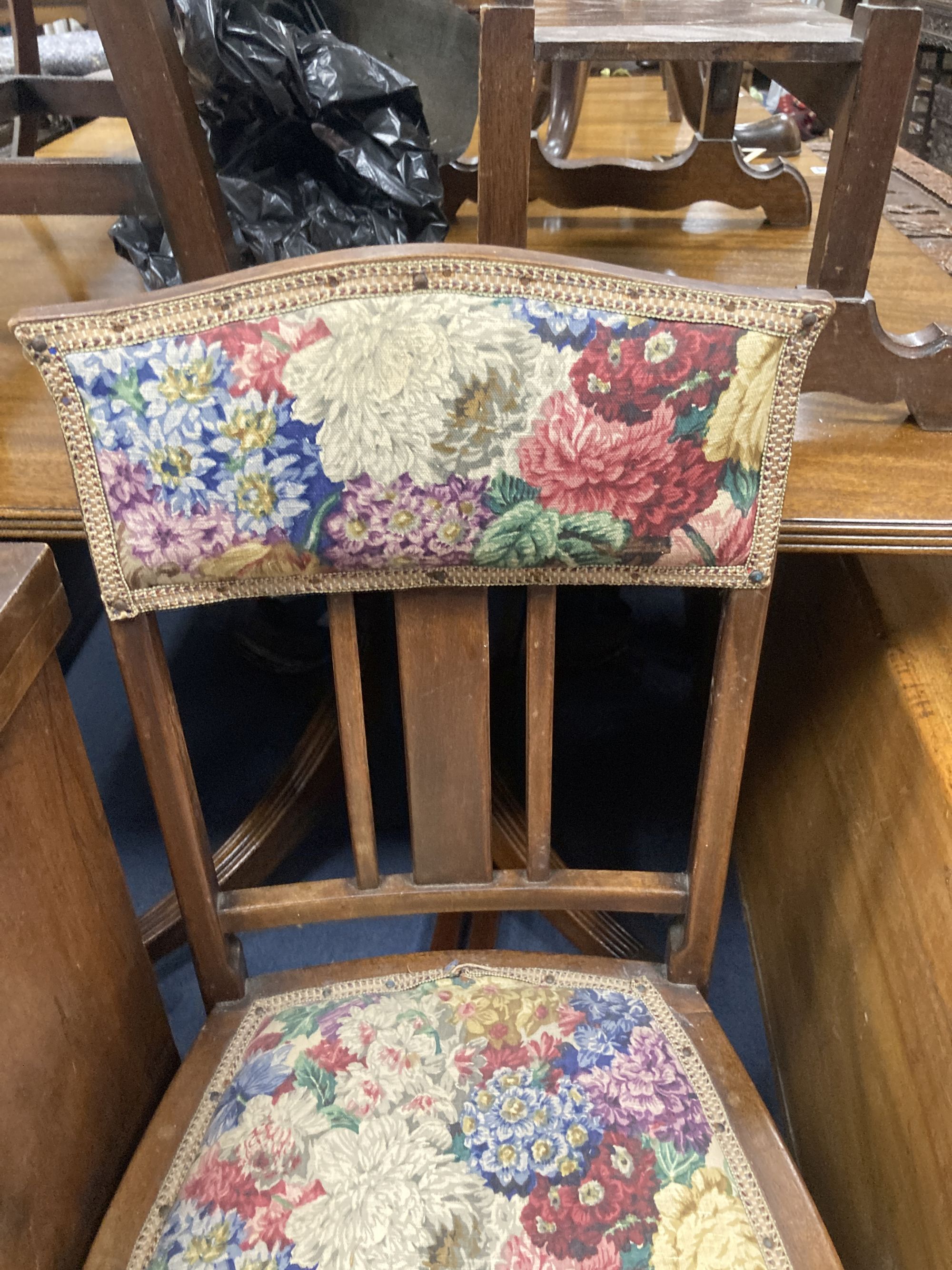 An Edwardian childs chair, another and a tray